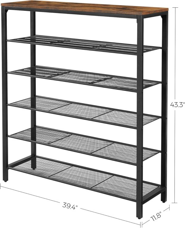 Shoe Rack ULBS016B01 6-Tier Metal Rustic Brown Black