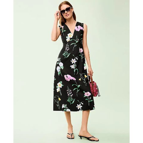 Ann TaylorFloral Linen Blend Midi Dress