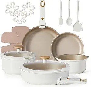 Nonstick Pots and Pans Set 19-Piece Detachable Handle White