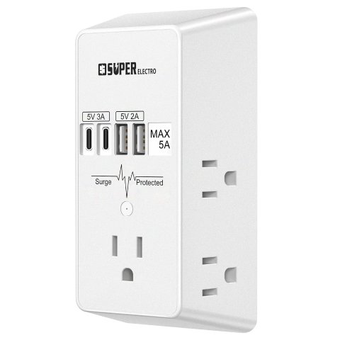 Super Electro Outlet Extender 5 Outlets 4 USB Ports 1200J