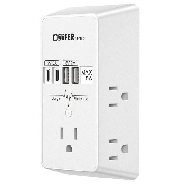 Super Electro Outlet Extender 5位插座 4口USB 1200J