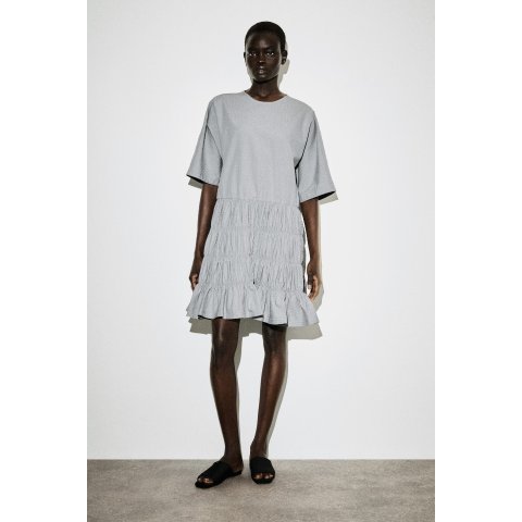Smocked Seersucker Mini Dress Gray