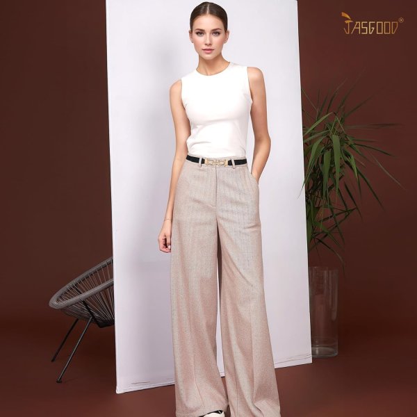 JASGOOD Women Elastic Skinny Belt Gold Buckle