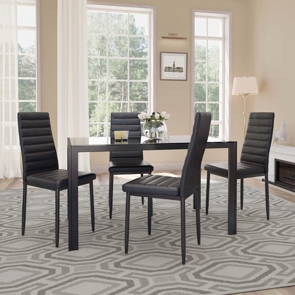 Gizoon Glass Dining Table Set 5-Piece PU Leather