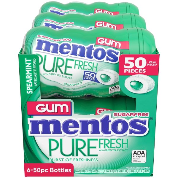 Mentos Pure Fresh Sugar Free Gum Spearmint 50 Pieces