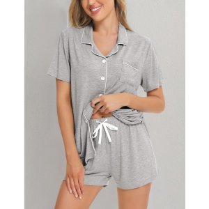 女士短袖纽扣睡衣 XS-3XL