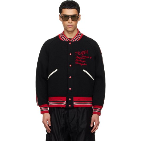 NeedlesBlack Deconstructed Letter Bomber Jacket