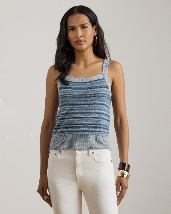 Striped Linen-Cotton Tank Top