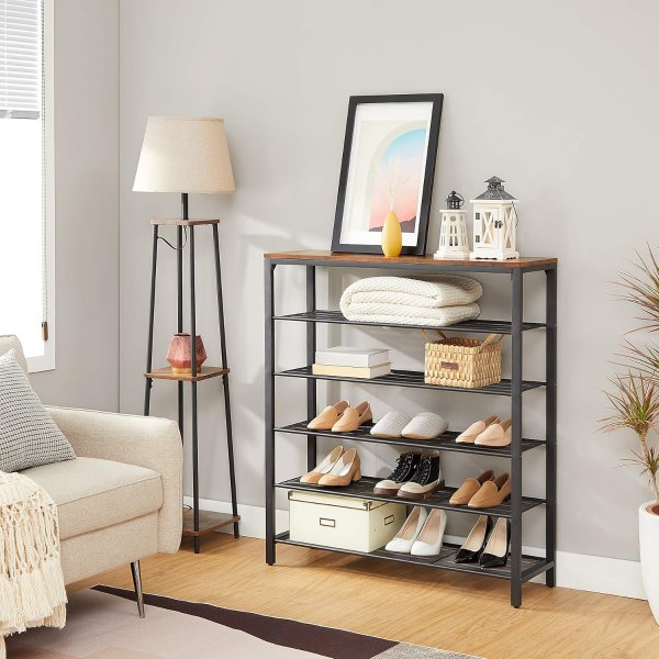 Shoe Rack ULBS016B01 6-Tier Metal Rustic Brown Black