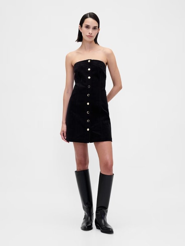 Corduroy Strapless Mini Dress