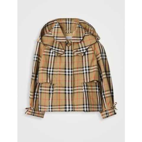 BURBERRY 棉质连帽格纹风衣