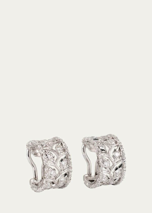 18K Gold Ramage Half Hoop Diamond Earrings