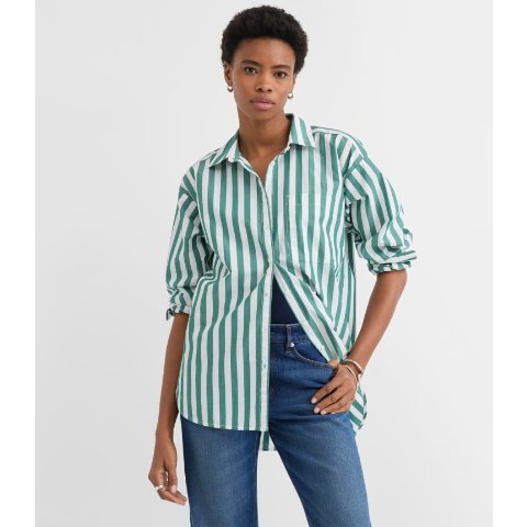 Striped Poplin Oversized Pocket Shirt
