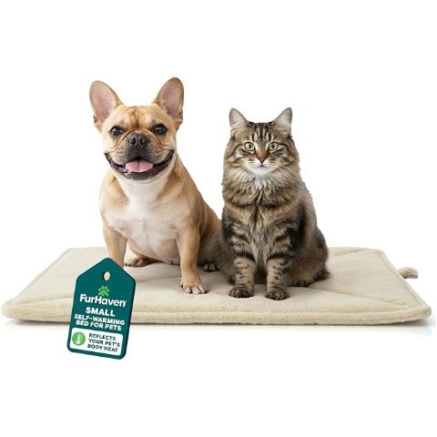 FurHaven ThermaNAP 仿皮草猫垫 小号 米色