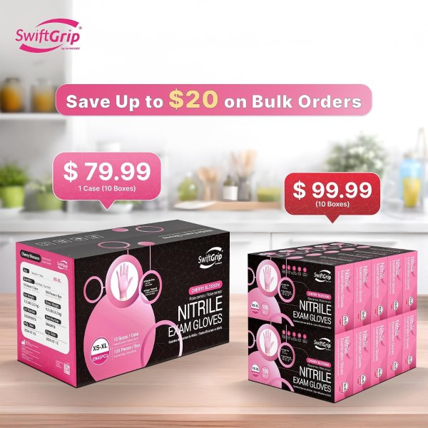 SwiftGrip 丁腈一次性手套1000只，食品级无粉无乳胶