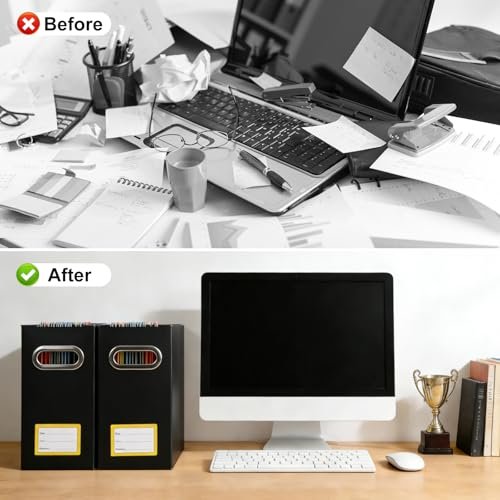 Tcbelosion Collapsible File Organizer Box Black-Yellow 2 Pack