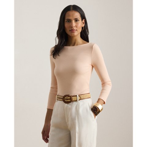 Rib-Knit Cotton-Blend Boatneck Tee