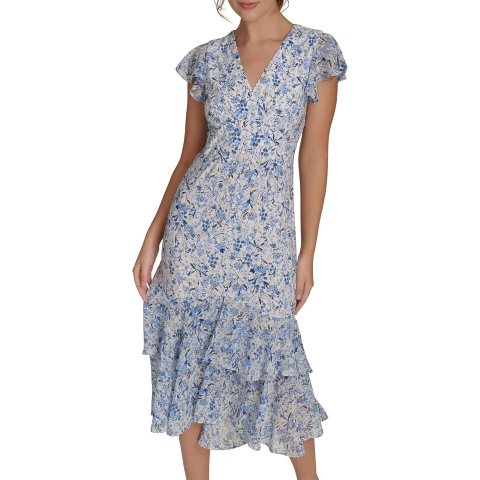 Women s V-Neck Ruffle Midi Dress