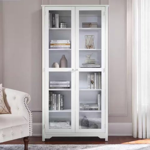 Home Decorators Bradstone White Bookcase with Glass Doors 72 in.