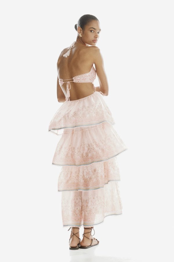  Linen-Blend Halterneck Dress Light Pink