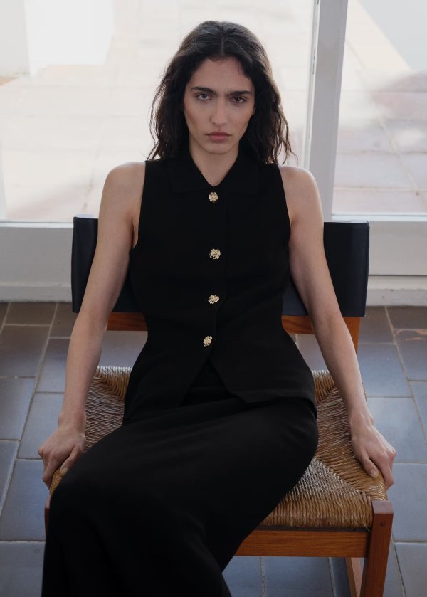  Knitted Vest Jewel Buttons Women