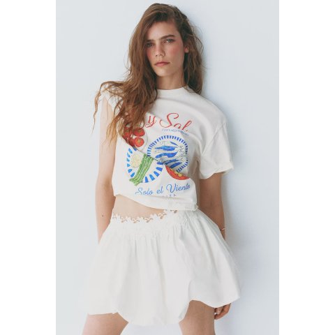 H&M Women s Printed Cotton T-Shirt Cream