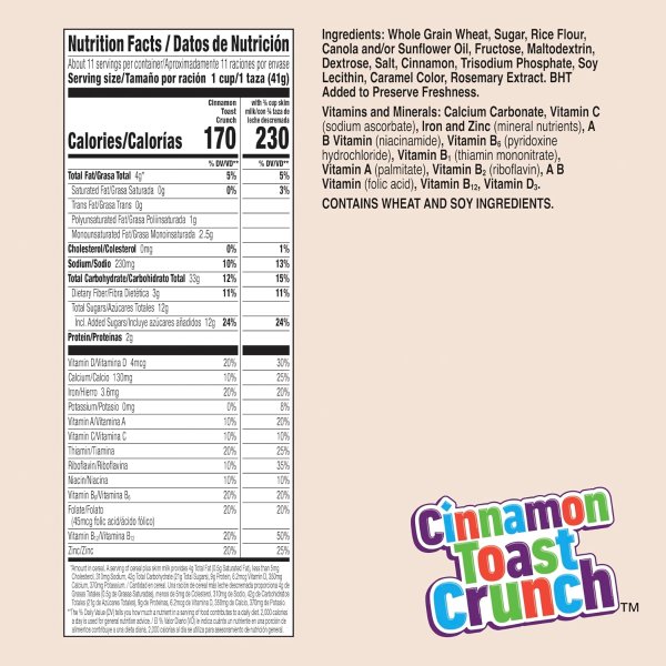 Cinnamon Toast Crunch Large Size Crispy Cinnamon Cereal 16.8 oz