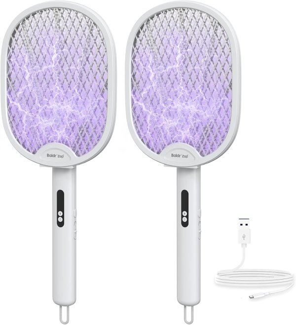 BALDR Electric Fly Swatter 2-in-1 Purple Lamp 2 Pack