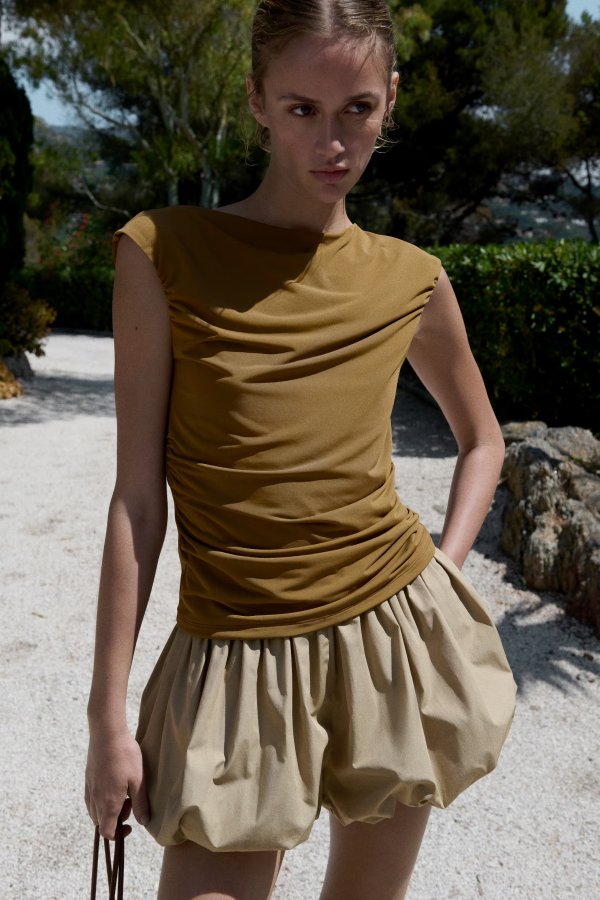  Women's Dark Beige Boat-Neck Top