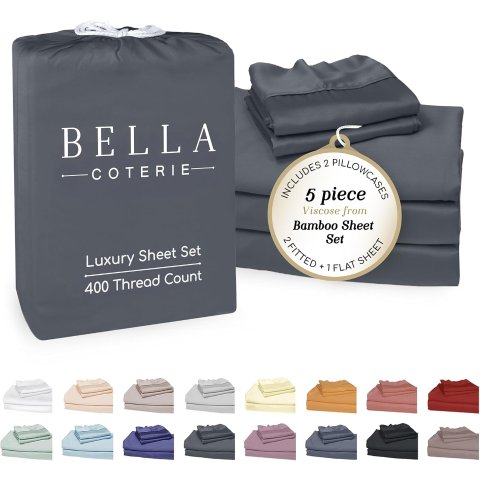 Bella Coterie Bamboo Viscose Split King Sheet Set 18” Charcoal Grey