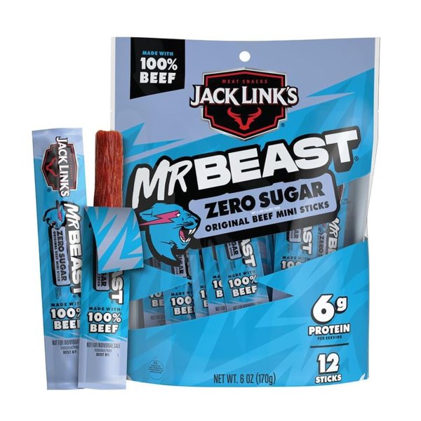 MrBeast Mini Beef Jerky Sticks 12 Pack Zero Sugar