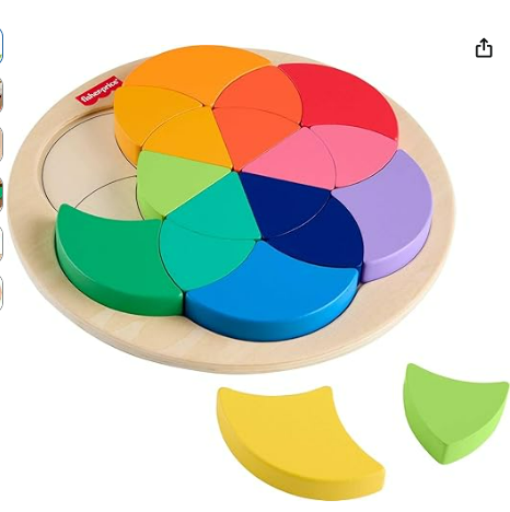 Amazon.com Fisher-Price Wood Preschool Toy Color Wheel Puzzle, 19 Wooden Pieces for Shape-Sorting Play, Preschool Kids Ages 3+ Years
