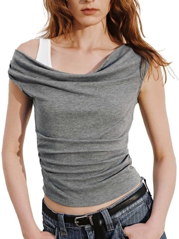 URBAN REVIVO Women's Off Shoulder Short Sleeve Top