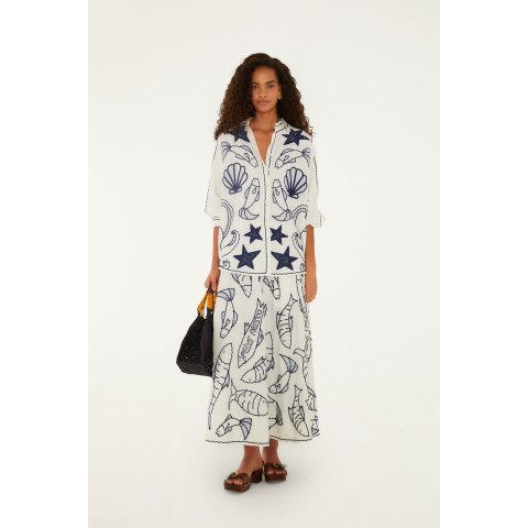 Embroidered Midi Skirt Off-White