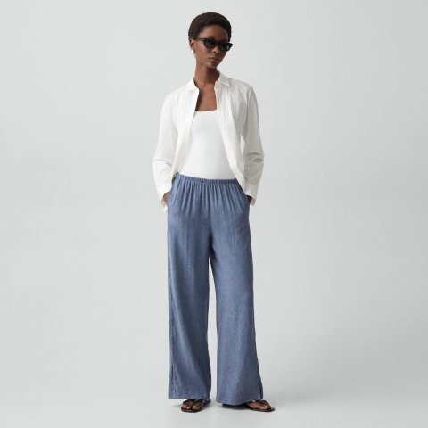 Fluid Linen Pull-On Pants for Women
