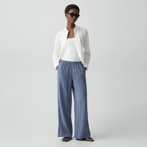 Fluid Linen Pull-On Pants for Women
