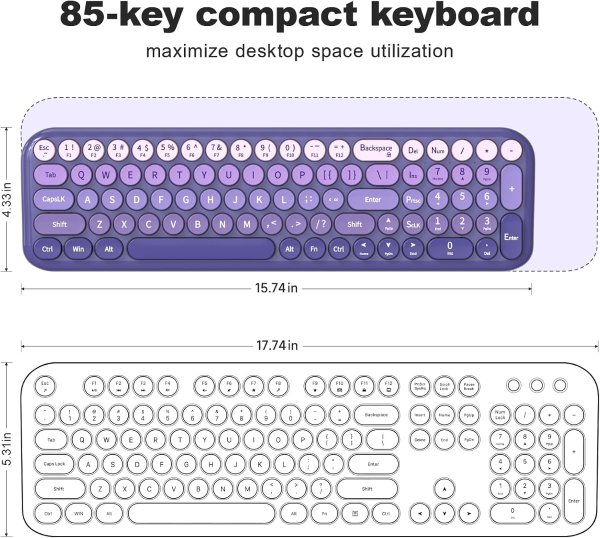 Meidosa 2.4GHz Retro Keyboard Mouse Combo Purple Gradient