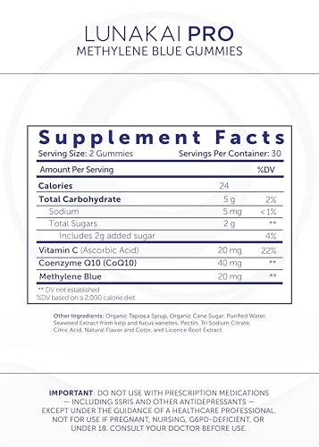 Lunakai Methylene Blue Gummies 20mg 60 Count