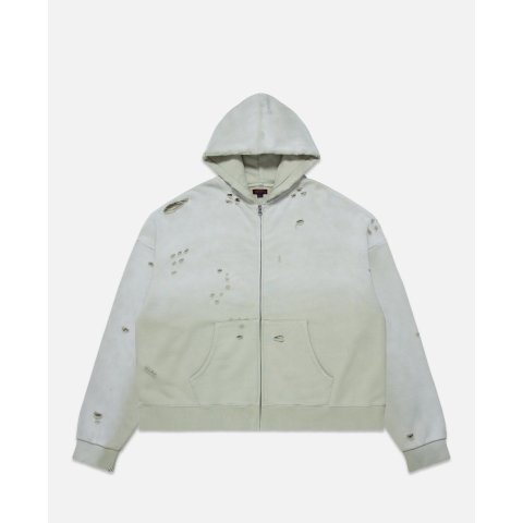 Heavy Washed Zip Up Hoodie Green