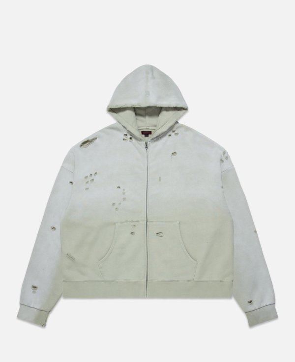 Heavy Washed Zip Up Hoodie Green