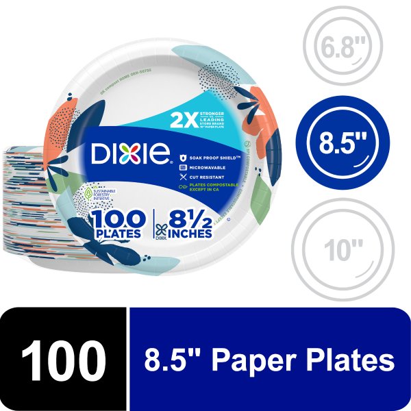 Dixie Everyday Paper Lunch Plates 8.5 Inch 100 Count
