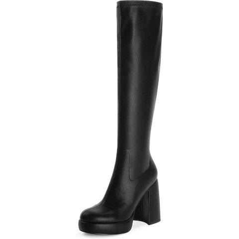 Modatope Knee High Boots Women Chunky Heel Round Toe Side Zipper