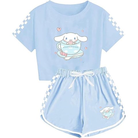 Cartoon Crop Top T Shirt and Shorts Set Women Girls Summer 2 Piece Outfits Short Sleeve Active Tracksuits