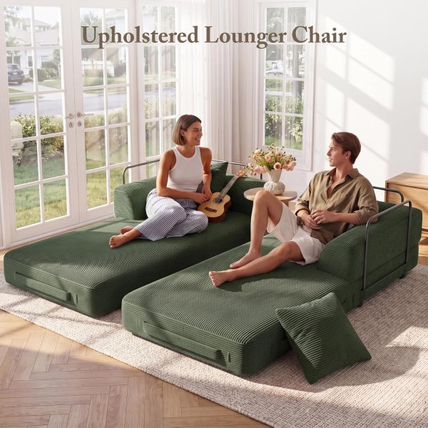 Cloud 89 Inch Corduroy Foldable Sofa Bed Green