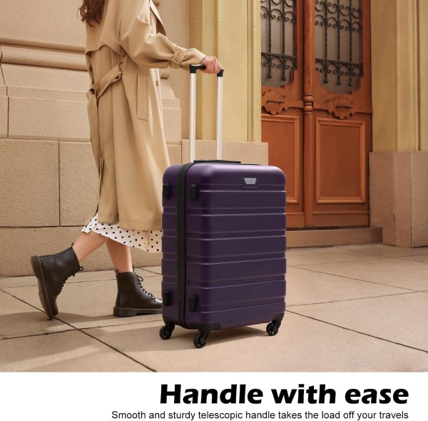 Coolife 3 Piece Hardshell Luggage Set Purple