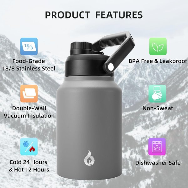 BJPKPK 64oz 金属防漏水壶，防滑底座，适用洗碗机