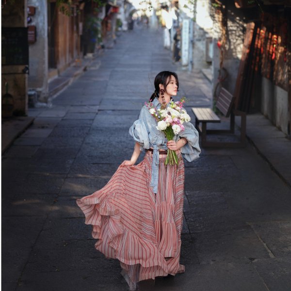 Bohemian 雪纺中长裙 李梦同款