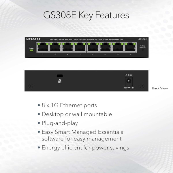 NETGEAR GS308E 8-Port Gigabit Switch Silent