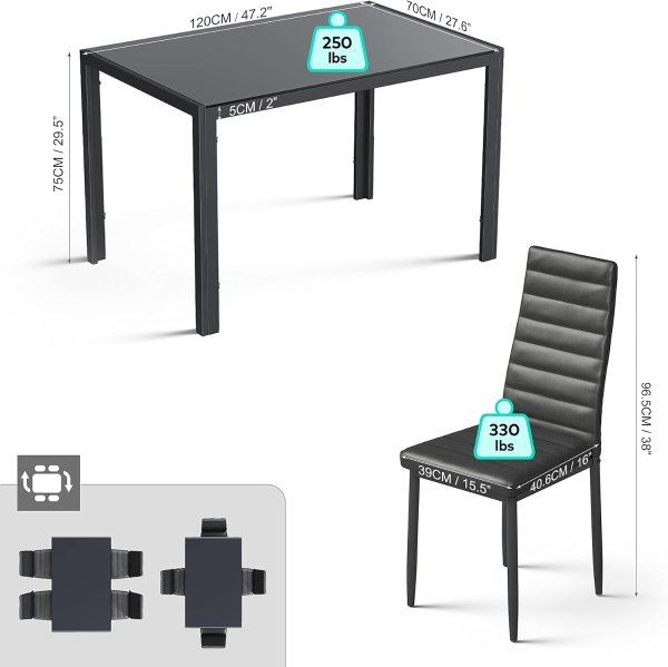 Gizoon Glass Dining Table Set 5-Piece PU Leather