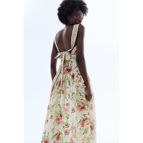 H&M 女士花卉绑带连衣裙 米色